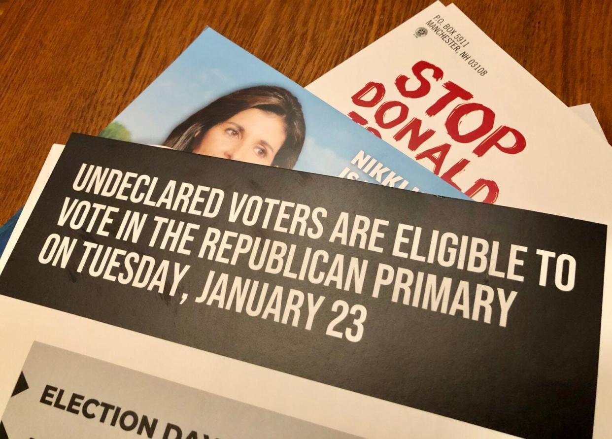 A flurry of political mailers target undeclared voters, who are able to decide on primary day which ballot they take.
