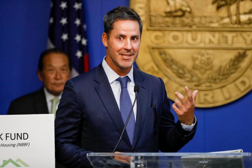 Eric McClelland, chairman and CEO of Red Stone Equity Partners, talks about its partnership with Miami-Dade County to launch a $70 million ‘Building Blocks Fund’ for affordable housing to address the ongoing affordability crisis during a press conference at the Stephen P. Clark Government Center in downtown Miami, Friday, May 20, 2022.