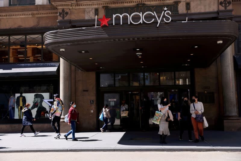 FILE PHOTO: Shoppers are seen outside Macy's in the Manhattan borough of New York City