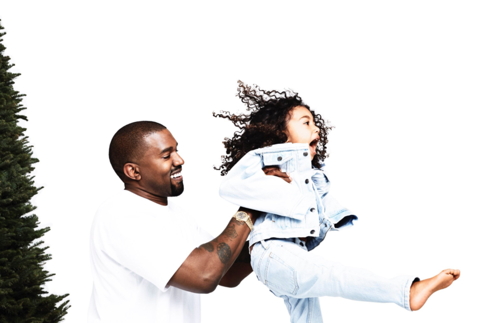 <p>A smiling Kanye and gleeful North have fun in the Day 18 reveal. (Photo: Eli Russell Linnetz/Kim Kardashian via Twitter) </p>