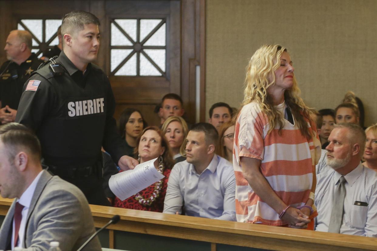 Lori Vallow Daybell leaves the courtroom during her hearing on Friday, March 6, 2020, in Rexburg, Idaho. Daybell who is charged with felony child abandonment after her two children went missing nearly six months ago had her bond reduced to $1 million by an Idaho judge on Friday.