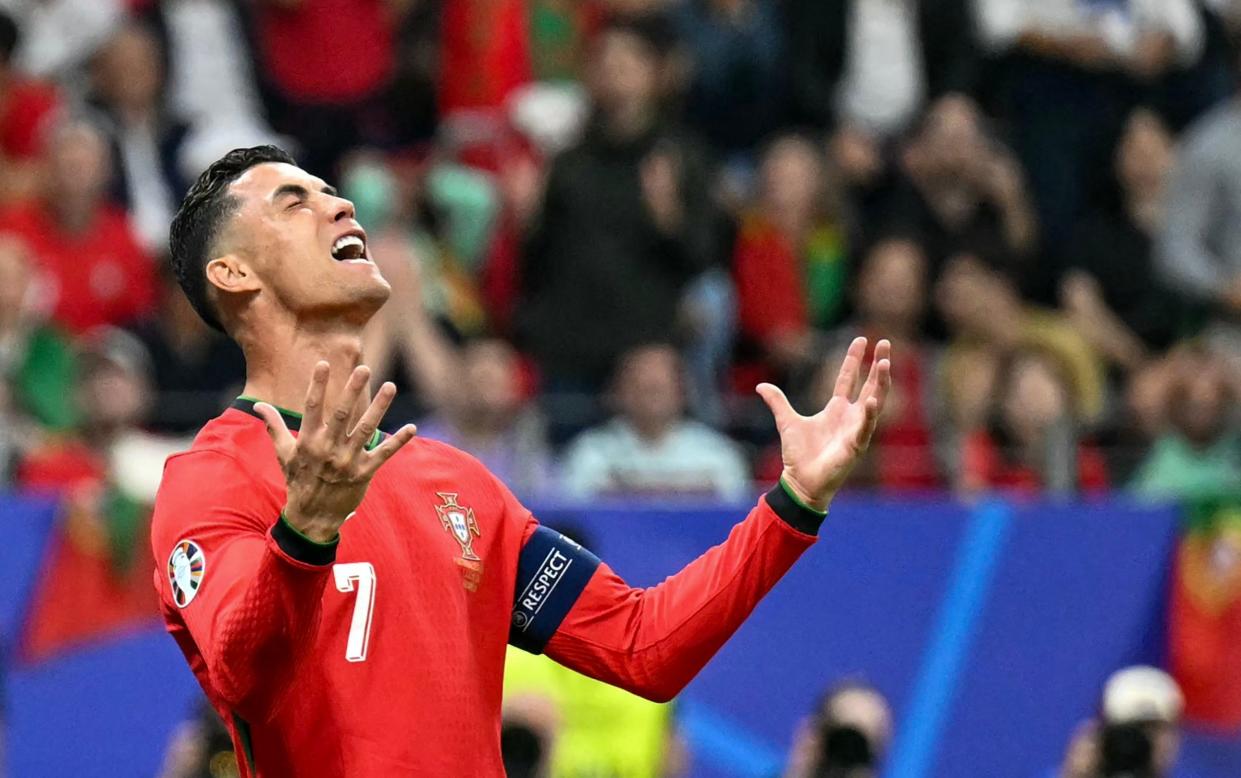 Cristiano Ronaldo reacts to missing a chance for Portugal against Slovenia at Euro 2024