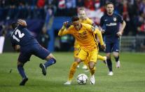 Football Soccer - Atletico Madrid v FC Barcelona - UEFA Champions League Quarter Final Second Leg - Vicente Calderon Stadium - 13/4/16 Atletico's Augusto Fernandez in action with Barcelona's Neymar Reuters / Juan Medina Livepic EDITORIAL USE ONLY.