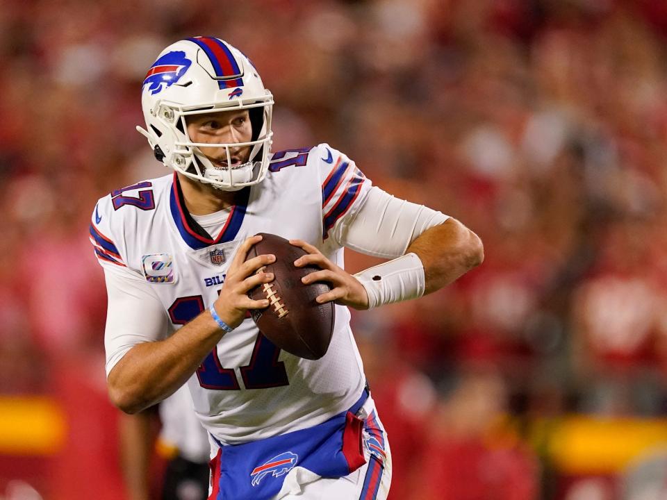 Josh Allen drops back to pass against the Kansas City Chiefs.