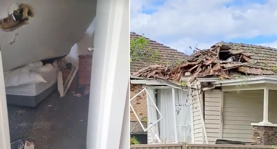 Damage done to house after tree falls through roof
