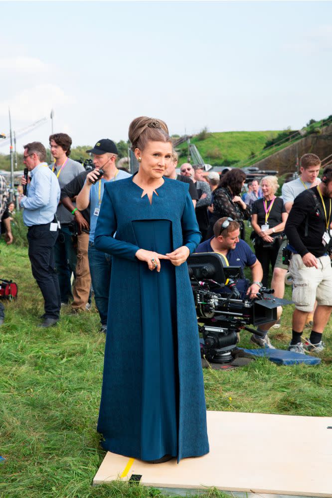 Carrie Fisher on The Last Jedi set | David James/©2017Lucasfilm Ltd.