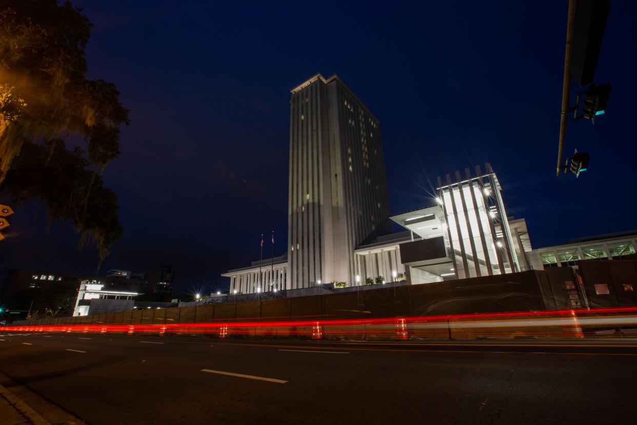 The front of the Florida Capitol on Tuesday evening, Aug. 16, 2023.