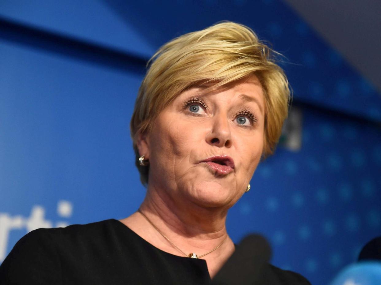 Norway's Progress Party leader and finance minister Siv Jensen speaks during a news conference in Oslo, Norway, 20 January, 2020: Fredrik Varfjell/NTB Scanpix/via Reuters