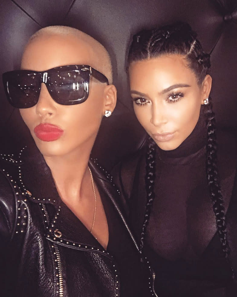 Kim Kardashian, posing with her husband Kanye West’s ex and frequent Twitter feud opponent Amber Rose: “Tea anyone?” -@kimkardashian (Photo: Instagram)