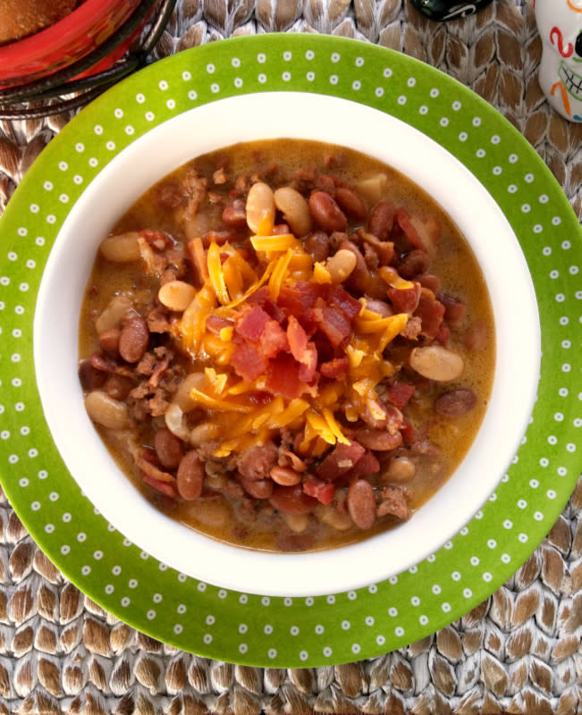 <p>South Your Mouth</p><p>A crock pot recipe with the core components of a good bean and meat soup, plus bits of cream cheese and chunks of ground beef.</p><p><strong>Get the recipe: <a href="https://www.southyourmouth.com/2016/02/bean-bacon-cheeseburger-soup.html" rel="nofollow noopener" target="_blank" data-ylk="slk:Bean and Bacon Cheeseburger Soup;elm:context_link;itc:0;sec:content-canvas" class="link ">Bean and Bacon Cheeseburger Soup</a></strong></p>