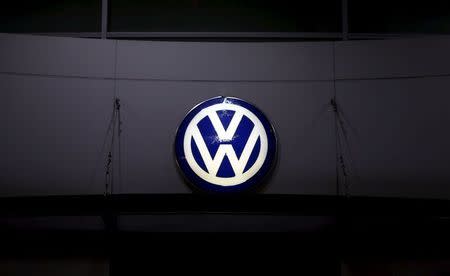A logo of Volkswagen is illuminated at a dealership in Seoul, South Korea, November 25, 2015. Picture taken November 25, 2015. REUTERS/Kim Hong-Ji -
