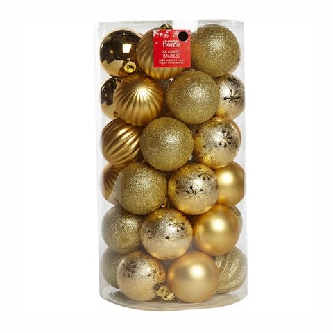 George Home 36 Pack Gold Baubles - Credit: Asda