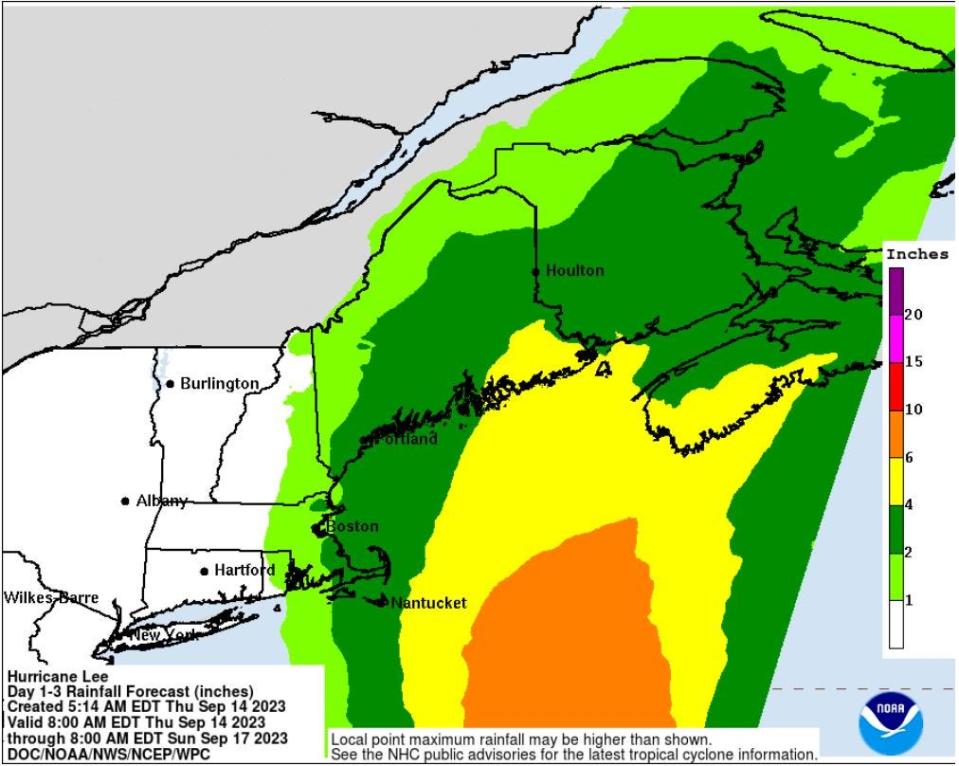 Central Massachusetts could potentially see heavy rain from Hurricane Lee, although most of the heavy rain is expected to stay east of the region.