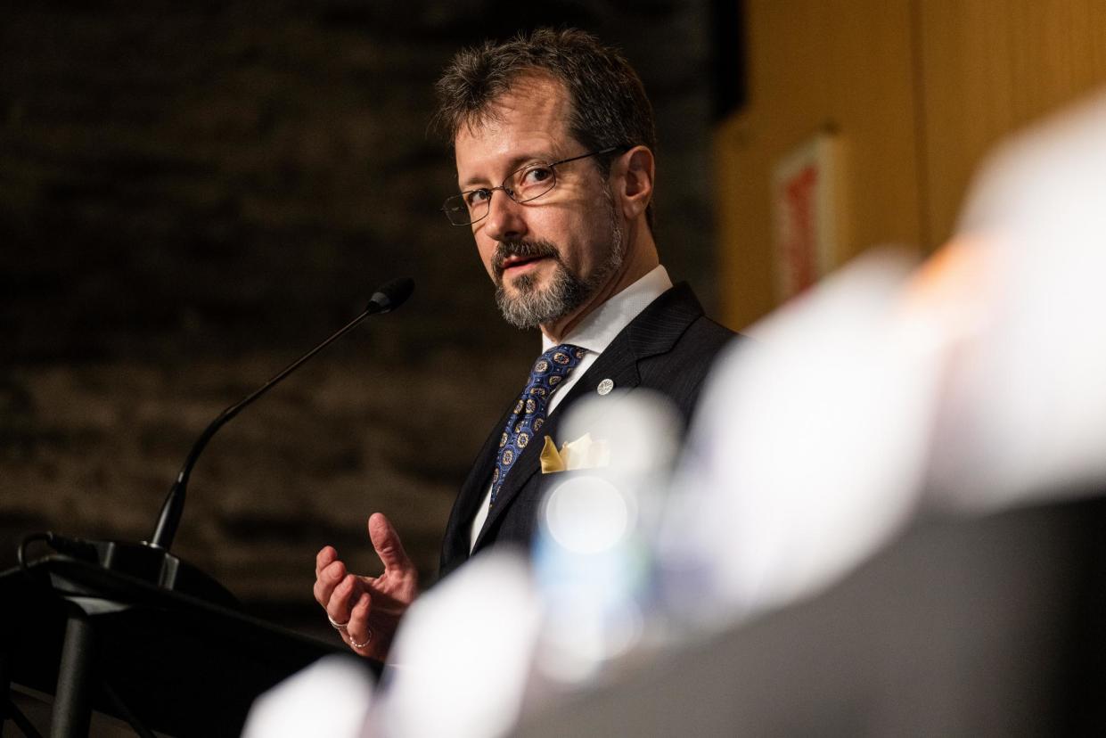 <span>Sean Kirkpatrick, director of All-domain Anomaly Resolution Office at the defense department, speaks at Nasa’s headquarters in Washington DC on 31 May 2023.</span><span>Photograph: Joel Kowsky/Nasa</span>