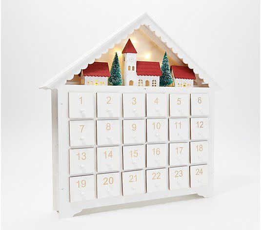 3) 16 Lit Wooden Village Advent Calendar