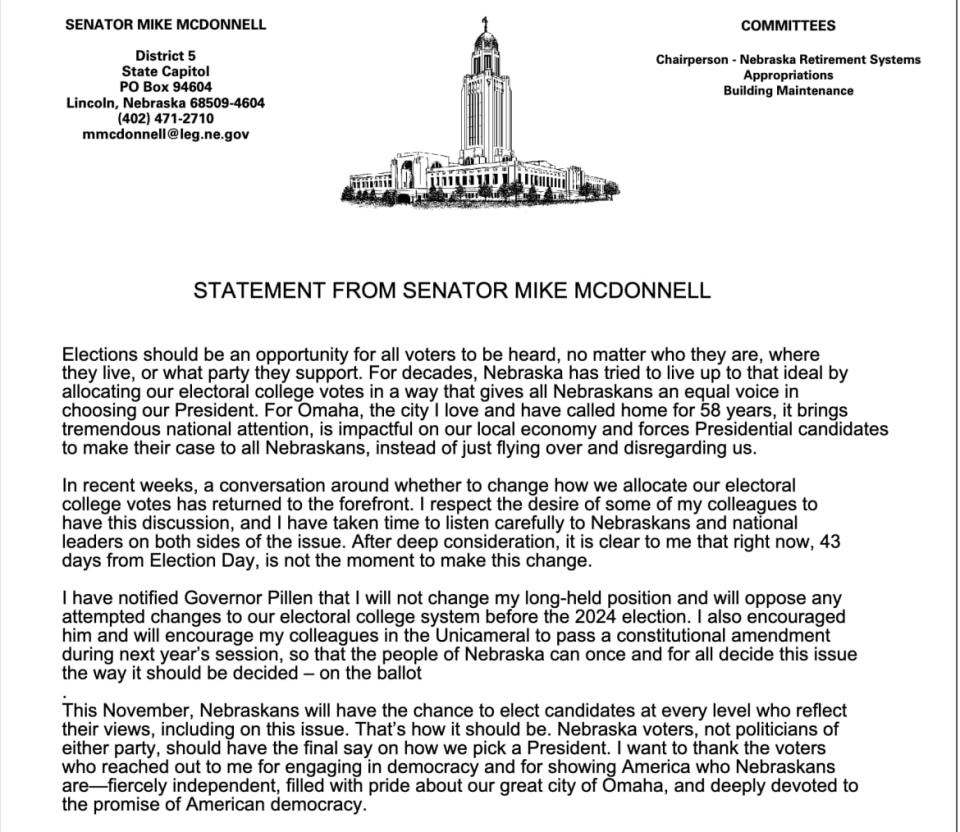 Statement from the office of Mike McDonnell.