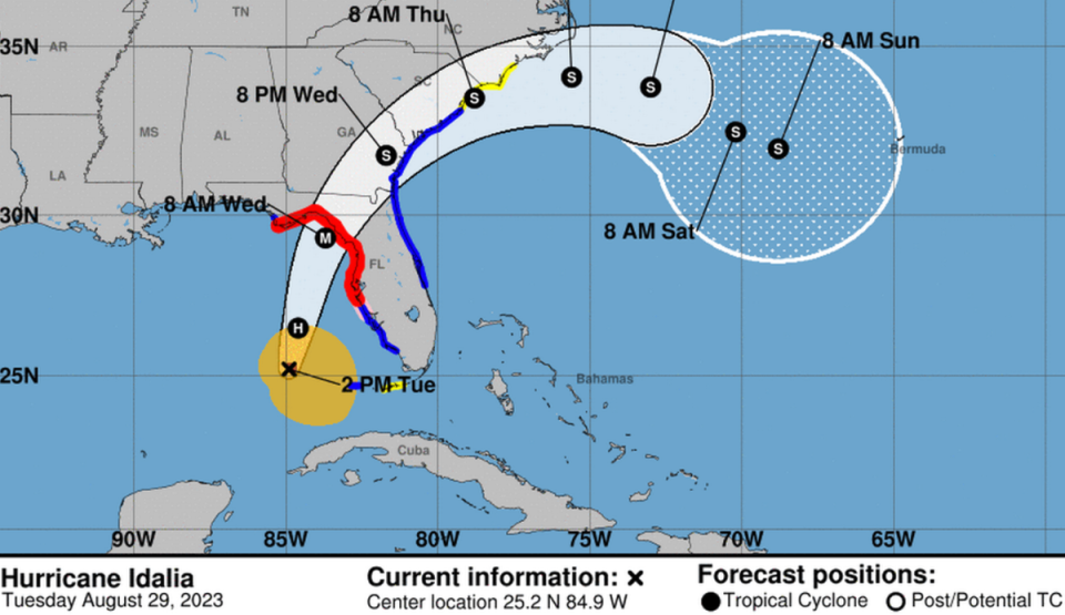 The trajectory of Hurricane Idalia on Tuesday afternoon (National Hurricane Center)