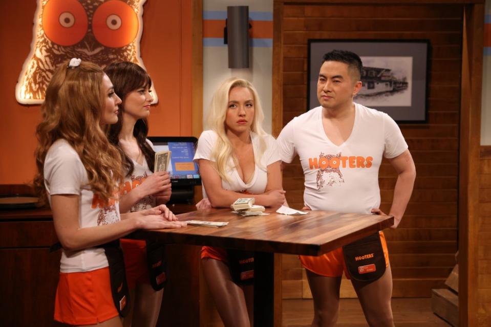 During an SNL sketch, Sydney Sweeney played a Hooters waitress whose breasts netted her good tips. Will Heath/NBC via Getty Images