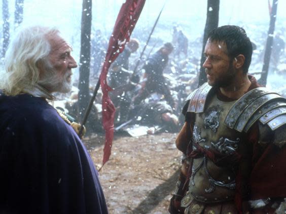 Marcus Aurelius (Richard Harris), the emperor of Rome, speaks to Maximus (Crowe) (Universal Pictures)
