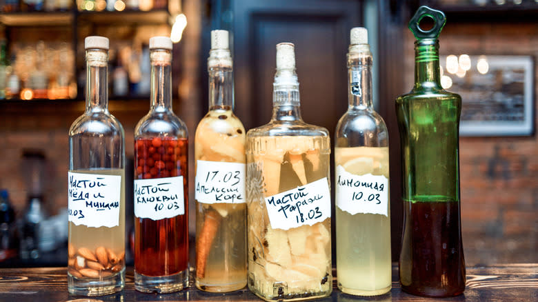 homemade bitter tinctures in bottles