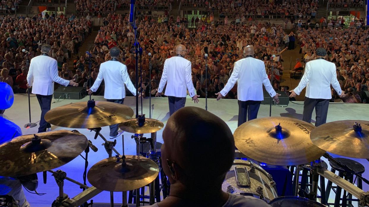 The Temptations Live on Stage, as Seen From Drummer's Area, Backs of Singers