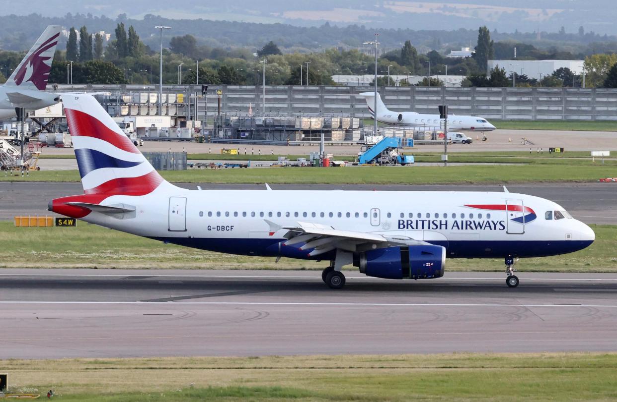 A British Airways plane taxis at Heathrow Airport in London, Britain, 28 August 2023 (EPA)