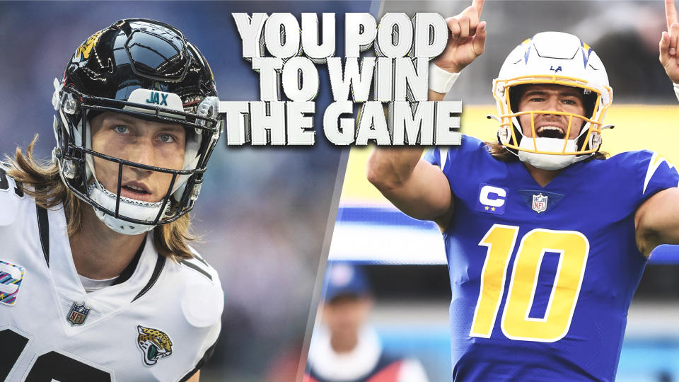 Jacksonville Jaguars QB Trevor Lawrence and Los Angeles Chargers QB Justin Herbert are set to square off this Saturday night in a Wild Card matchup that will pit two of the NFL's brightest young stars against each other. (Photo Credit: Trevor Ruszkowski/USA TODAY Sports; Brian Rothmuller/Icon Sportswire via Getty Images)