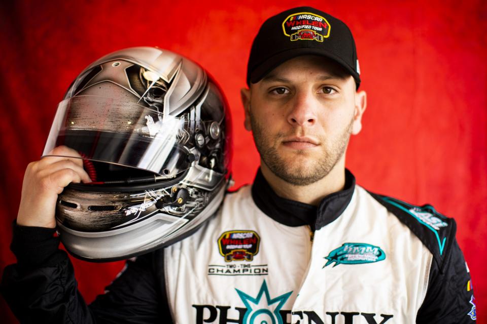 Justin Bonsignore, driver of the #51 Coastal Fiber LLC Chevrolet, poses for a portrait before the Virginia Is For Racing Lovers 200 for the Whelen Modified Tour at Martinsville Raceway in Martinsville, Virginia on April 8, 2021. (Adam Glanzman/NASCAR)