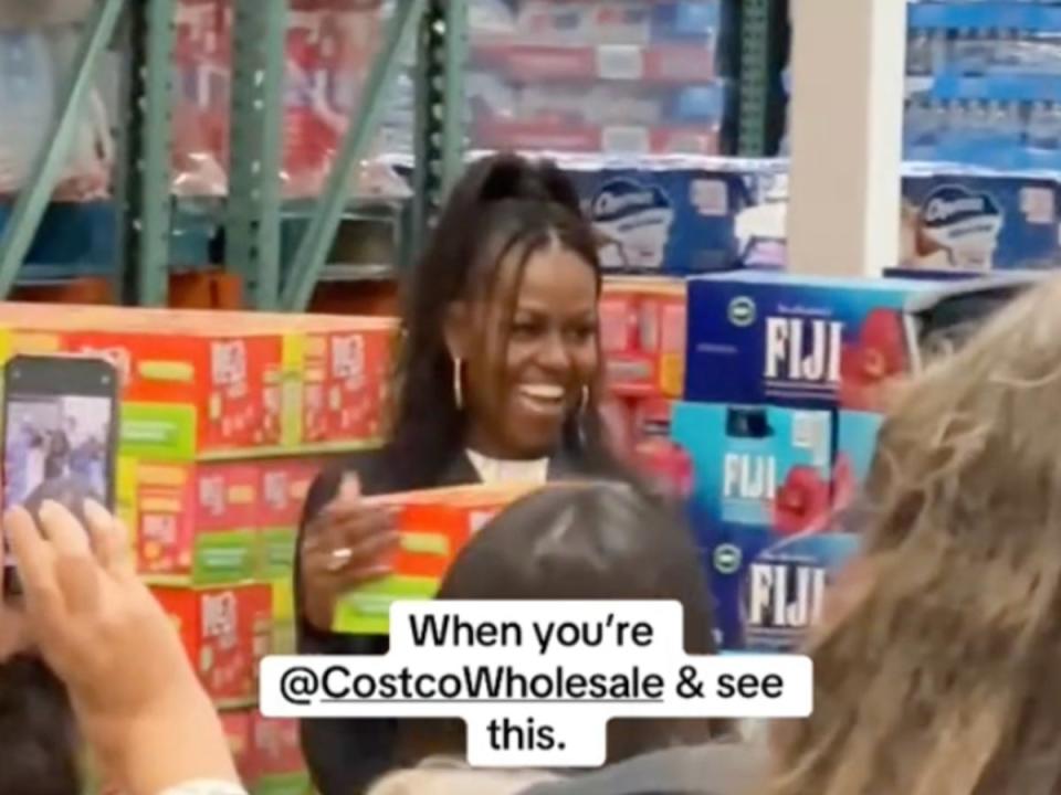 Michelle Obama spotted at a Costco in California promoting her new drink line (@shakeandstirco2024 / TikTok)