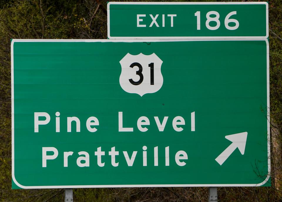 Signs direct traffic along Interstate 65 to Prattville and Pine Level in this file image from March 9, 2022.