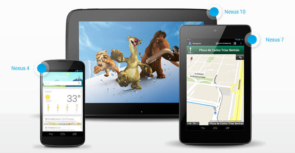 Nexus 4, Nexus 7 y Nexus 10, presentados ayer, saldrán a la venta el próximo 13 de noviembre en nuestro país. Sin embargo, la tablet Nexus 7 solo con WI-FI se puede comprar ya a través de la tienda online de Google. Además, ese mismo día también se estrena Google Play, una tienda de contenidos y aplicaciones de Google.