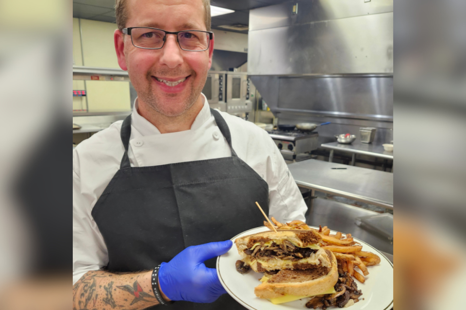 The Mushroom Reuben at Veggeez is made with oven-roasted cremini mushrooms, house-made thousand island dressing, cheez and sauerkraut on toasted rye bread.