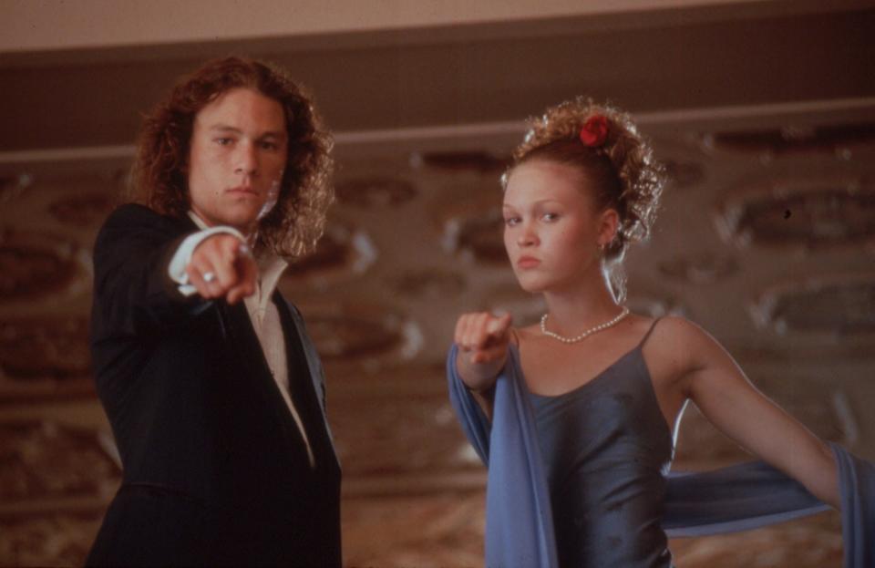 Heath Ledger, left, appears as Patrick Verona with Julia Stiles as Kat Stratford in this scene from “10 Things I Hate About You,” which is based on Shakespeare’s “The Taming of the Shrew.”