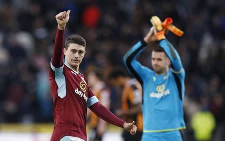 Britain Football Soccer - Hull City v Burnley - Premier League - The Kingston Communications Stadium - 25/2/17 Burnley's Matthew Lowton and Tom Heaton (R) applauds fans after the game Action Images via Reuters / Ed Sykes