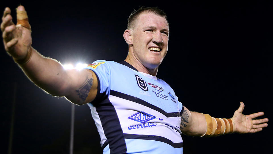 Paul Gallen, pictured here in action for Cronulla Sharks before retiring in 2019.