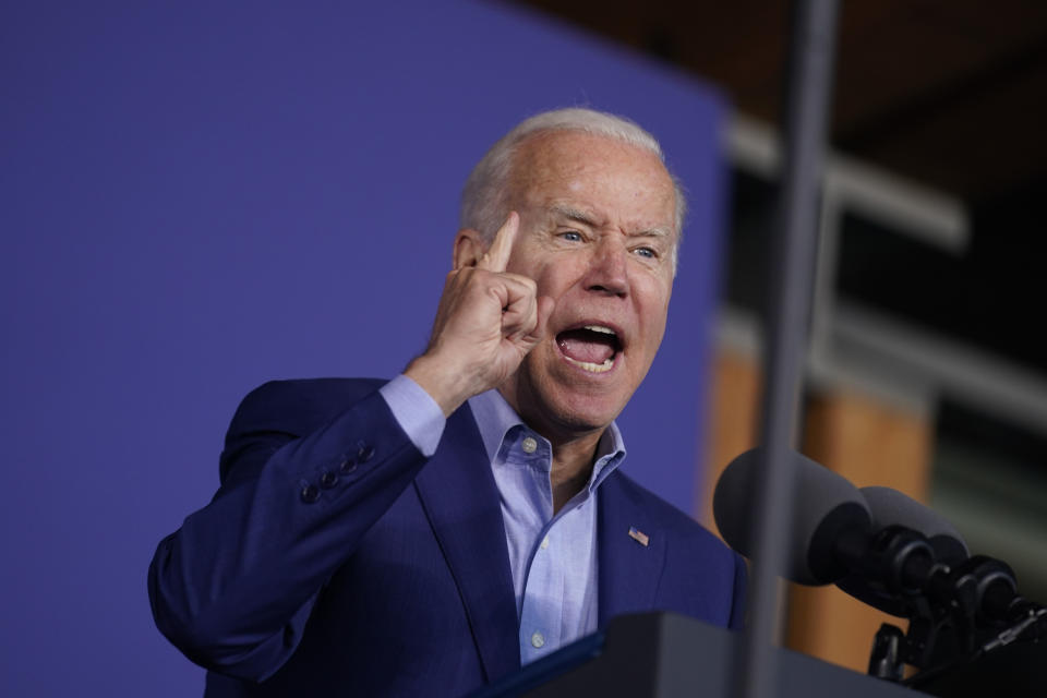 President Joe Biden speaks at a campaign event for Virginia democratic gubernatorial candidate Terry McAuliffe at Lubber Run Park, Friday, July 23, 2021, in Arlington, Va. (AP Photo/Andrew Harnik)