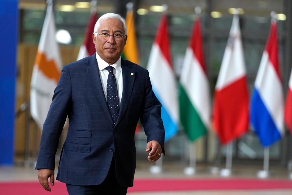 Portugal's Prime Minister Antonio Costa arrives for an EU summit at the European Council building in Brussels, Thursday, Oct. 26, 2023. Portuguese state prosecutor says police have arrested the chief of staff of Prime Minister Antonio Costa on Tuesday Nov. 7, 2023 while making multiple raids of public buildings and other properties as part of a widespread corruption probe. An investigative judge issued arrest warrants for Vitor Escaria, Costa's chief of staff, the mayor of Sines, and three other people. (AP Photo/Virginia Mayo)