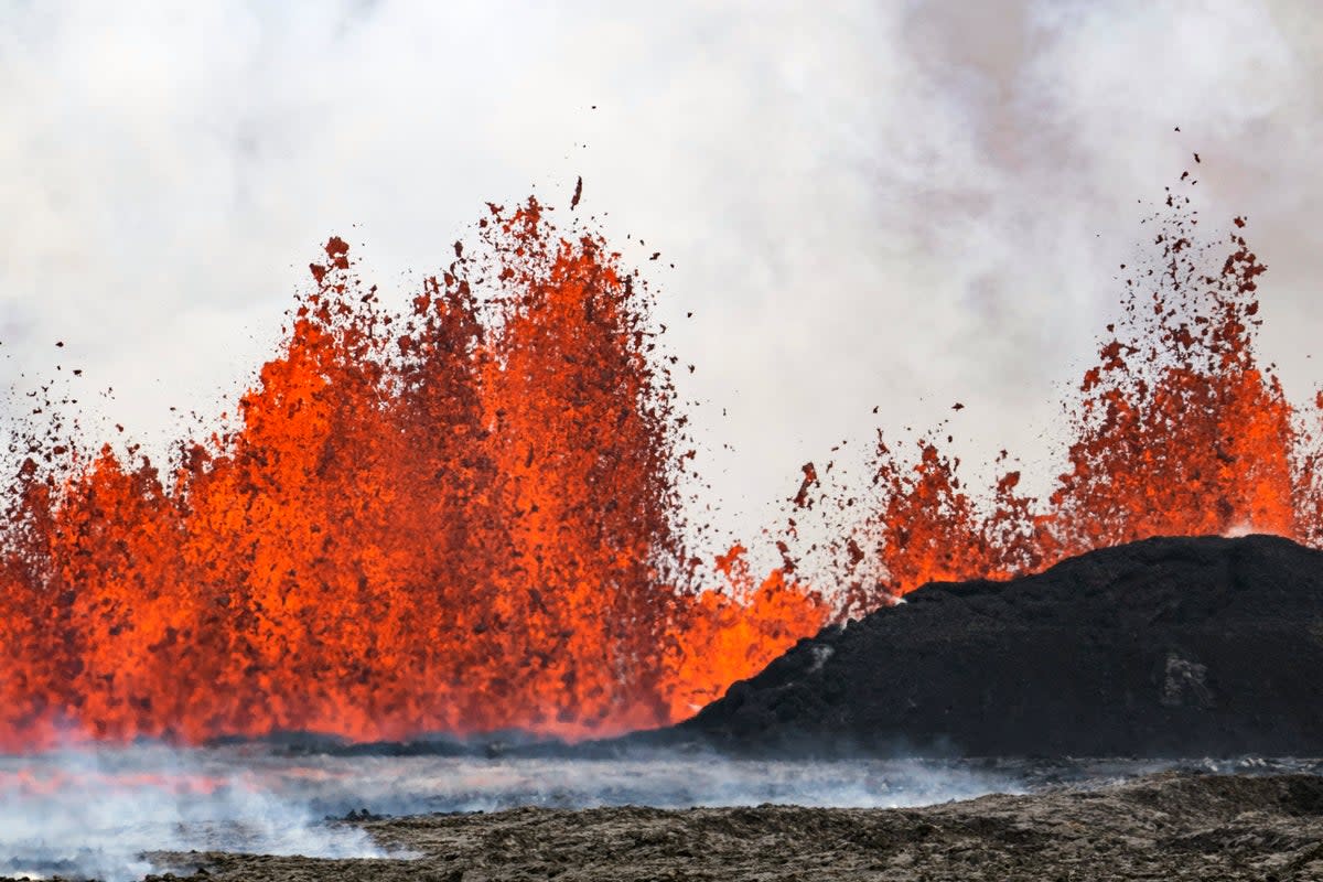 A volcano spews lava in Grindavik, Iceland. (AP)