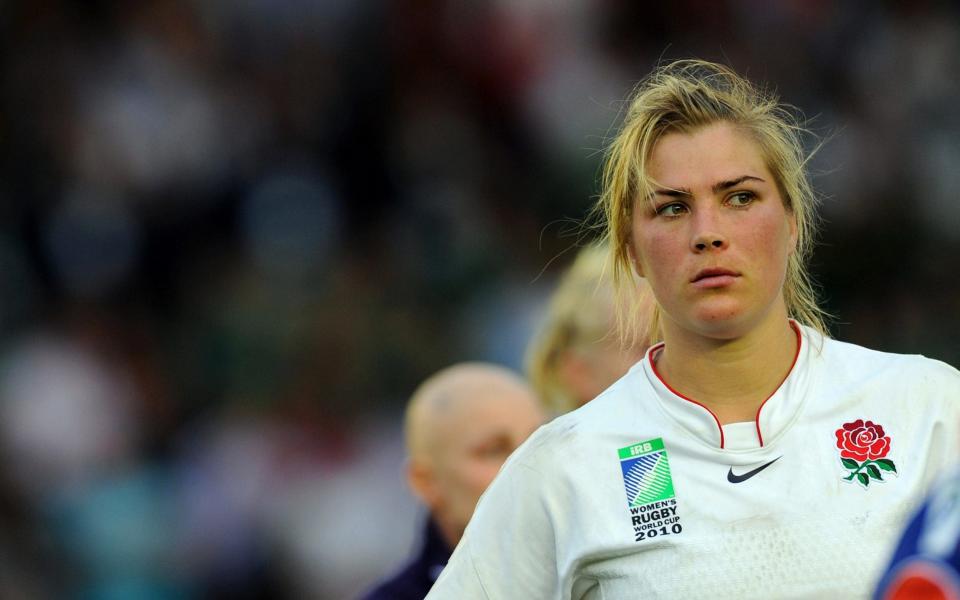 Catherine Spencer following England's defeat in the 2010 Women's Rugby World Cup final - AFP