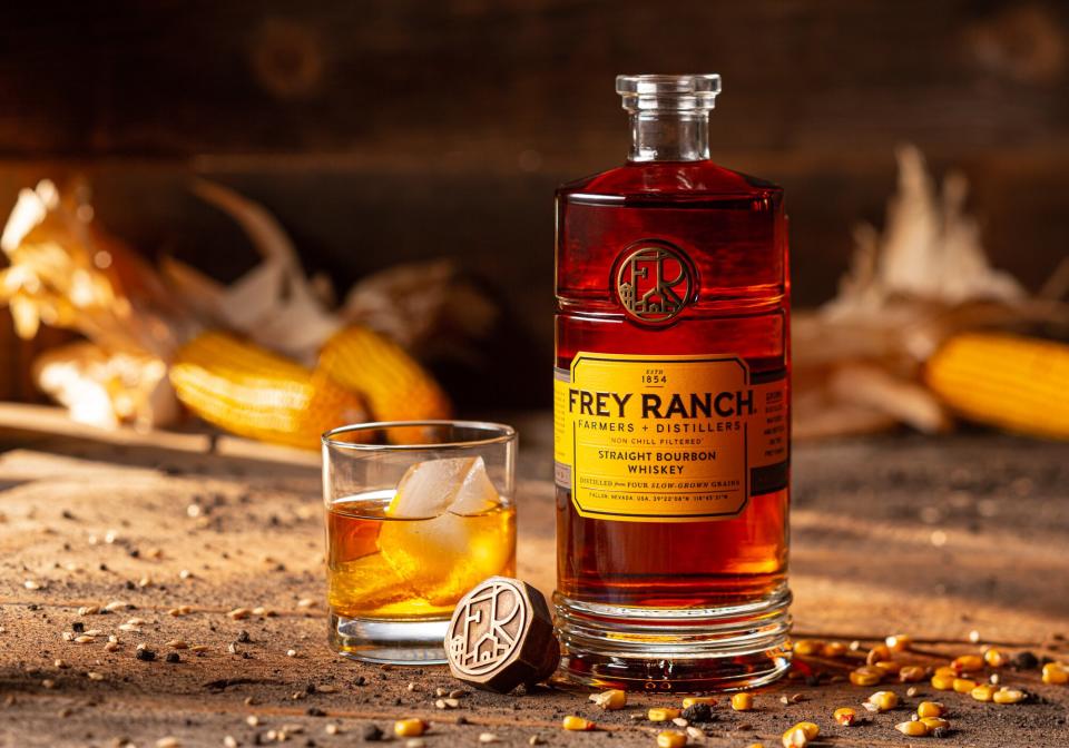 Bottle of Frey Ranch straight bourbon whiskey