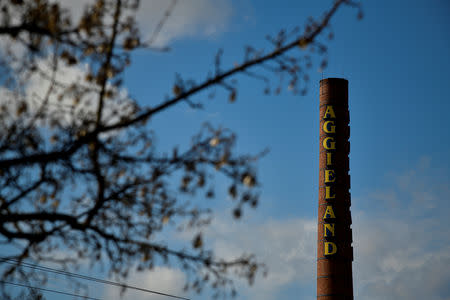A chimney with the word "Aggieland", referring to the sports teams of North Carolina A&T University just to the south of campus in Greensboro, North Carolina, U.S. March 14, 2019. Picture taken March 14, 2019. REUTERS/Charles Mostoller