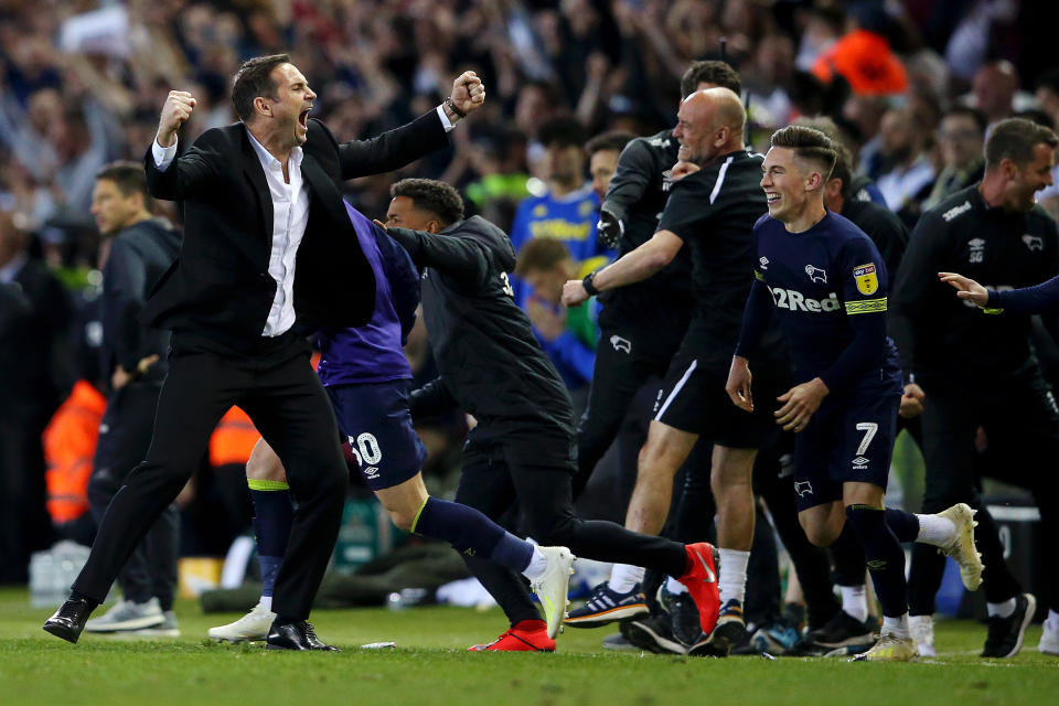 Frank Lampard of Derby County during the Sky Bet Championship Play-off Semi Final, second leg match between Leeds United and Derby County.