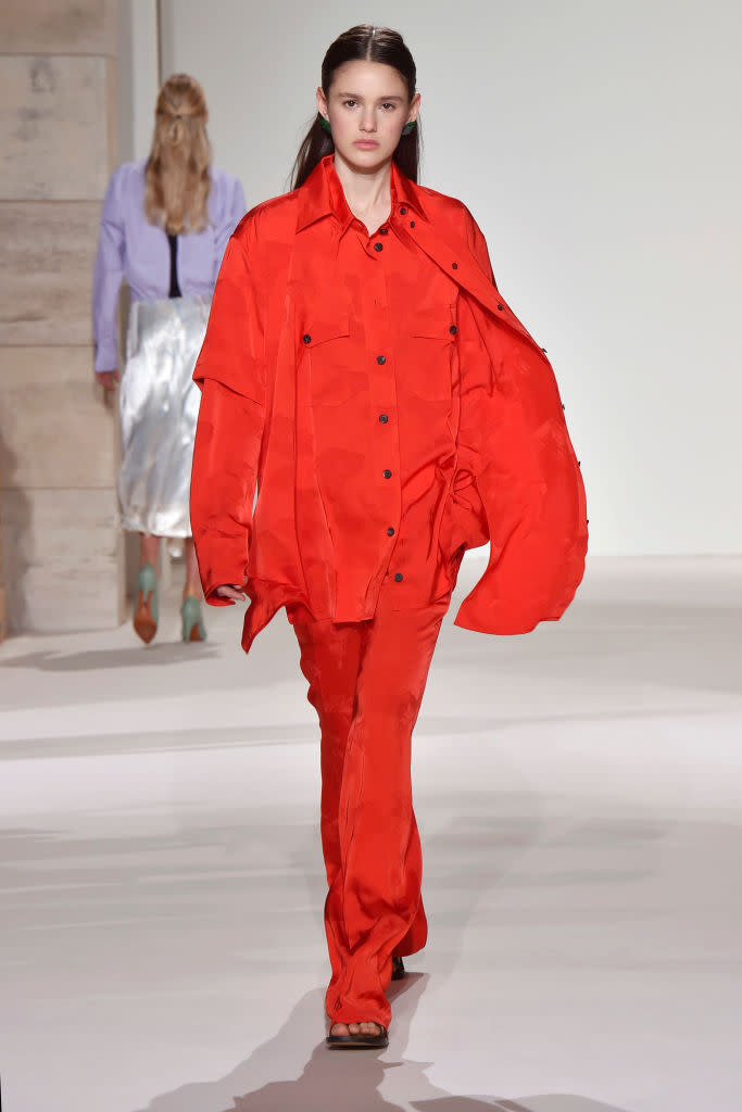 A model walks the runway at the Victoria Beckham Spring Summer 2018 fashion show during New York Fashion Week on September 10, 2017 in New York, United States.