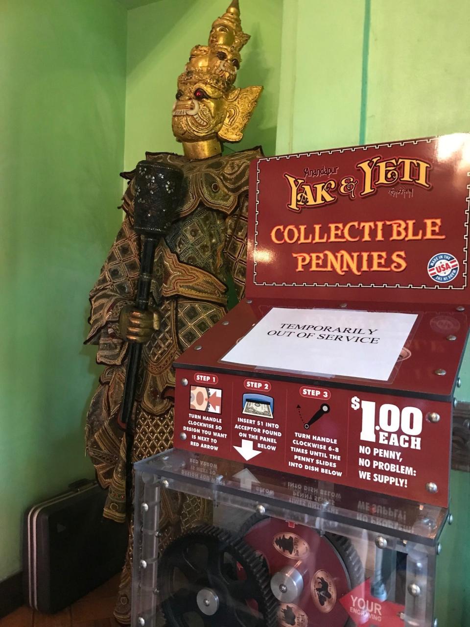 Collectible penny machines which press the coins can provide an inexpensive souvenir and are located across Walt Disney World parks, water parks, hotels and Disney Springs.