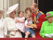 <p>During the Trooping the Colour ceremony in honour of Queen Elizabeth II's 90th birthday, Prince George wore a pair of pale blue shorts. [Photo: Getty] </p>