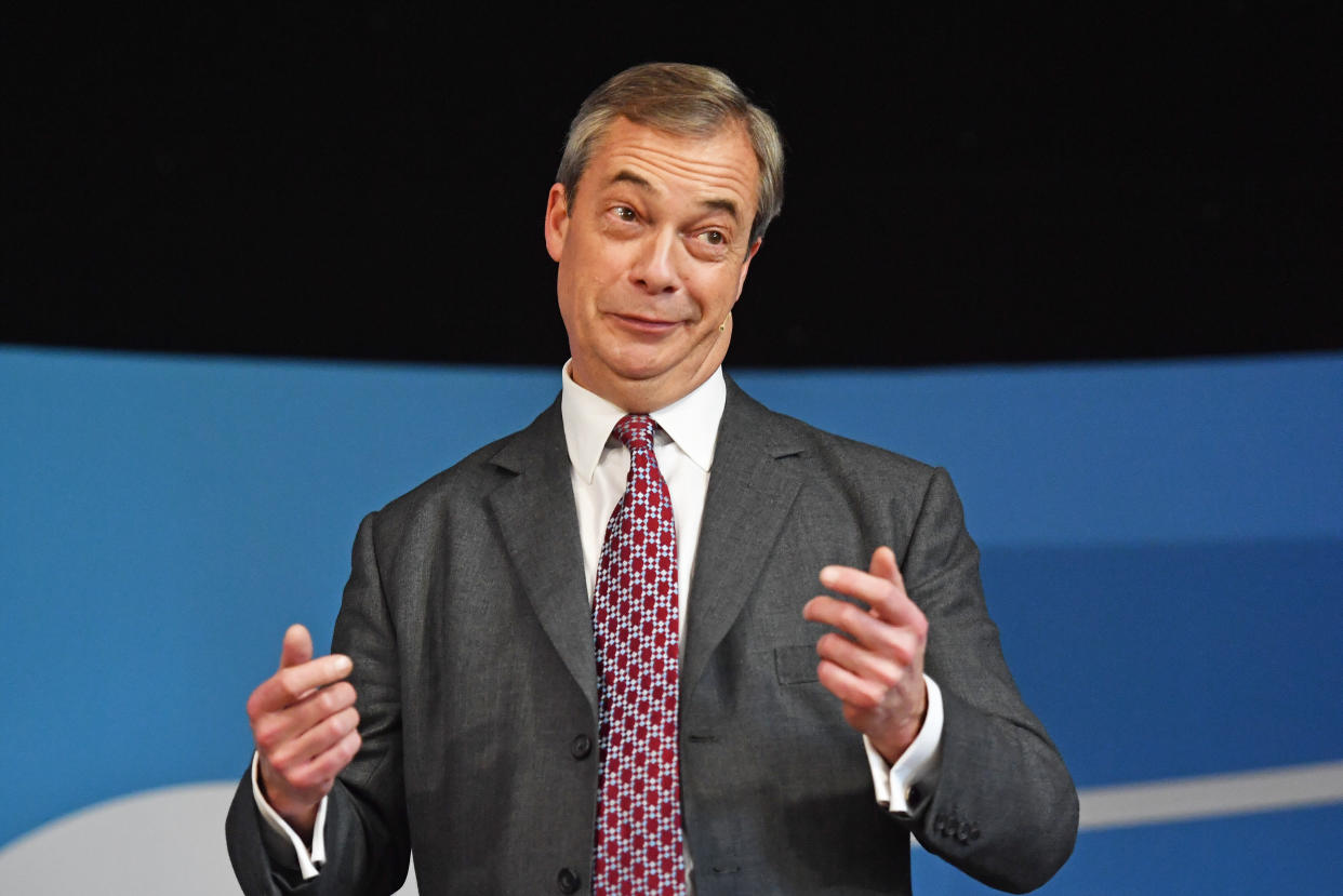 Brexit Party leader Nigel Farage speaks at Barnby Memorial Hall whilst on the General Election campaign trail in Worksop, Nottinghamshire.