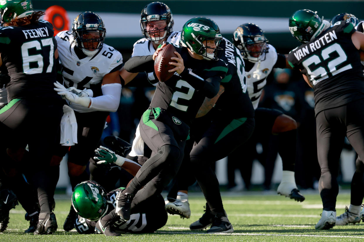 Zach Wilson showed off his wheels against the Jaugars. (Dustin Satloff/Getty Images)