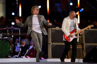 NOW: Roger Daltrey (L) and Pete Townshend of The Who perform during the Closing Ceremony on Day 16 of the London 2012 Olympic Games at Olympic Stadium on August 12, 2012 in London, England. (Photo by Jeff J Mitchell/Getty Images)