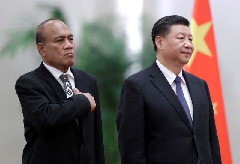 FILE PHOTO: China's President Xi Jinping and Kiribati's President Taneti Maamau meet in Beijing