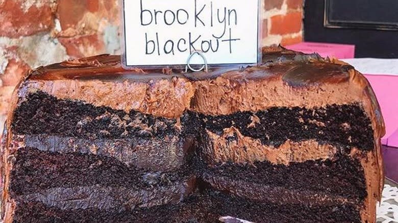 blackout cake with sign